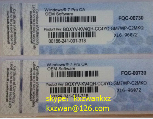 China Microsoft windows 7 professional coa sticker X16 blue coa label with oem key supplier