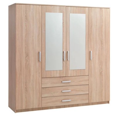 China MS bedroom furniture 3 drawer 4 door Wardrobe with mirror supplier