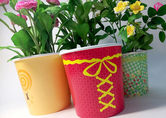 China 21oz 1000ml Flower Paper Pot Flexo Print Double PE Coated For Potted Plant supplier