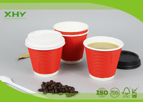 China 8oz 90mm 300ml Disposable Corrugated Heat-Insulated Ripple Wall Paper Cups with Lids supplier