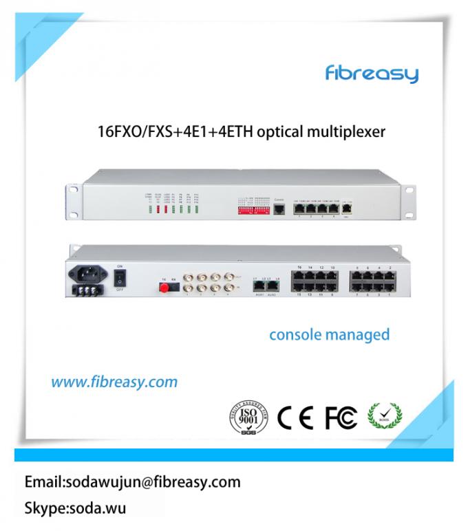 console managed optical transceiver PCM MUX 16 channel FXO FXS telephone over fiber multiplexer
