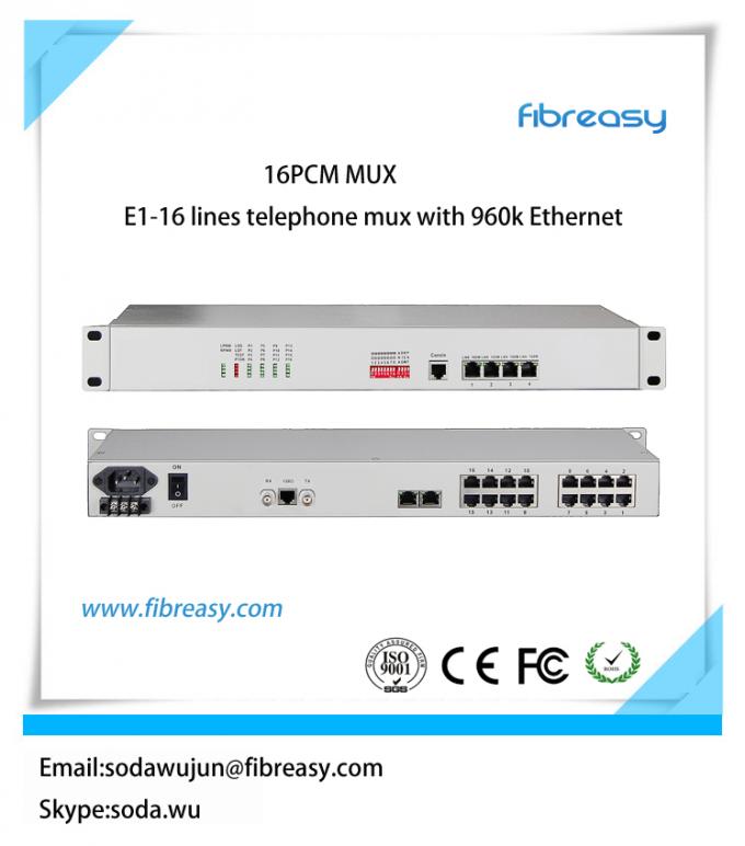 High performance E1 pcm mux  16Voice and 4 port  Ethernet , 4  port data fiber optical Multiplexer with network managed