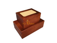Good Quality Burlwood Wooden Pet Keepsake Urn Box with Gold Metal Closure, Velvet Lined Inner, Great Memorial Gift