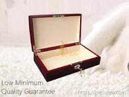 Luxury rich cherry color archered lid high gloss finish blank wooden tribute keepsake box with lock and key.