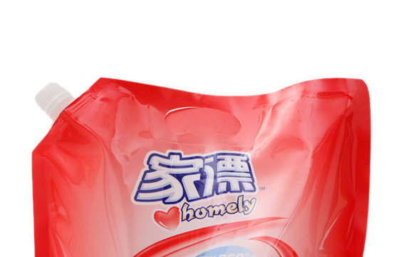 China Coloured Spout Pouches , Red Washing Liquid Bag With Spout supplier