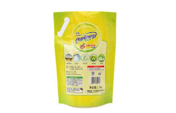 China Yellow Stand Up Plastic Powder Packaging Bags With Side Handle supplier