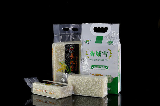 China Side Gusset Plastic Rice Packaging Bags with Hanging Hole , Custom Logo supplier