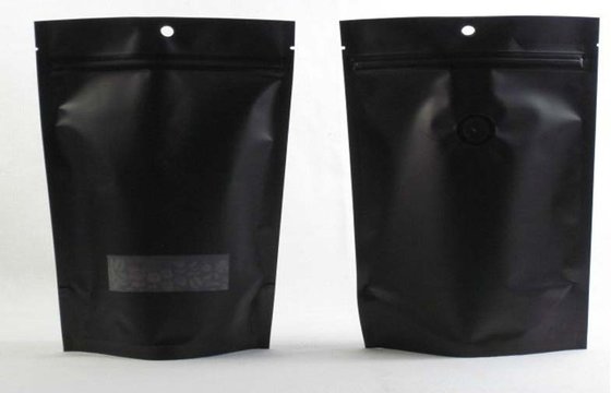 China PET / PE Black Zipper Coffee Packaging Bags With Euro Hole supplier