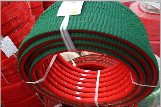 China Abrasion Resistant Polyurethane V Belt Green color  PVC Super Grip Belt Red PU V Belts Hardness 90A supplier