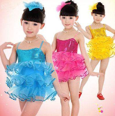 China Girl's performance stage modern dance costume paillette Puff dress  with hair flower supplier
