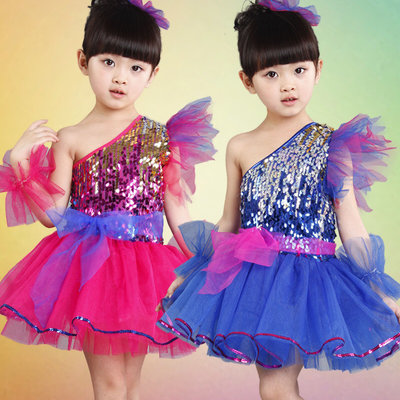 China Children's jazz dance suit girls modern dance sequins veil performance costumes supplier