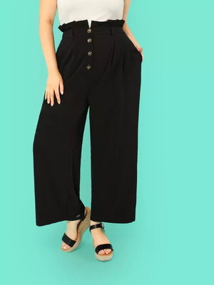 China factory clothing manufacturer new style black custom women wide pants with four bottons supplier