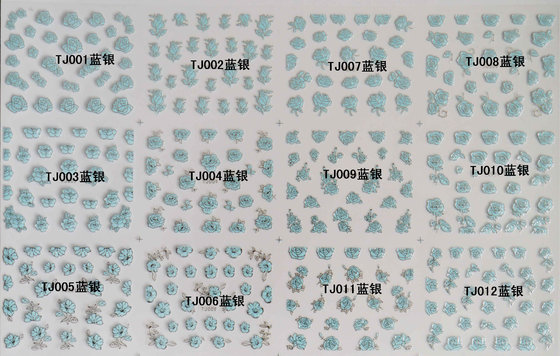 Nail Art Stickers,Nail Art Decals, Water Slide Nail Stickers, (TJ01-12 blue silver)