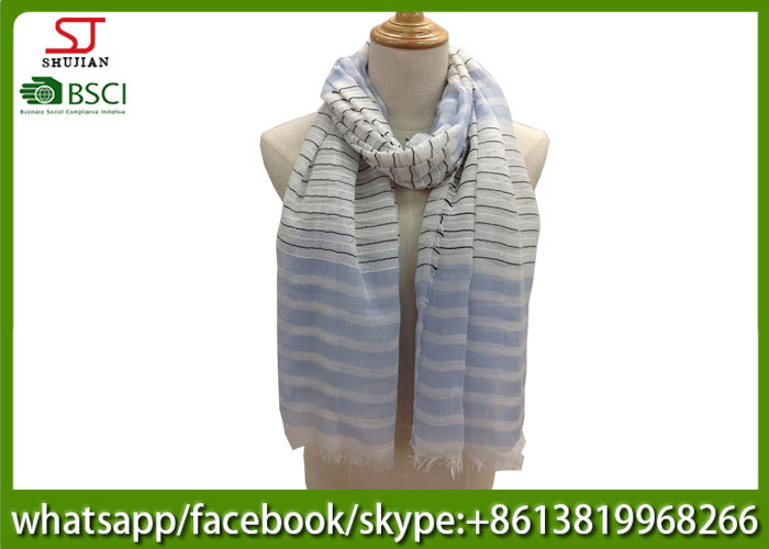 China supplier three colors stripe yarn dyed fabric spring summer scarf 80*190cm100% Polyester keep fashion chiffon