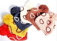 2017 Yiwu Custom Wholesale Cute Heart pattern Crochet Beanie Knitted Pom Pom Beanie Hats Caps for kids