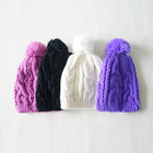 Acrylic knitted  Stylish custom combined color warm twisted knitted beanie hat with pompom for kids adults