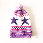 Wholesale Acrylic knitted  Stylish custom combined color warm stars knitted beanie hat with pompom for kids adults
