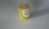 6pk Yellow Citronella scented mini pillar candle with the printed box shrinked