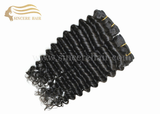 China 18&quot; Deep Wave Hair Extensions Wefts for sale - 18&quot; DW Natural Black Remy Human Hair Weft Extension 100 G / Piece on Sale supplier