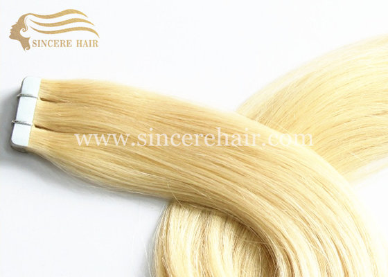China 65 CM Long White Blonde Straight Double Drawn Seamless Tape In Remy Human Hair Extensions for sale supplier