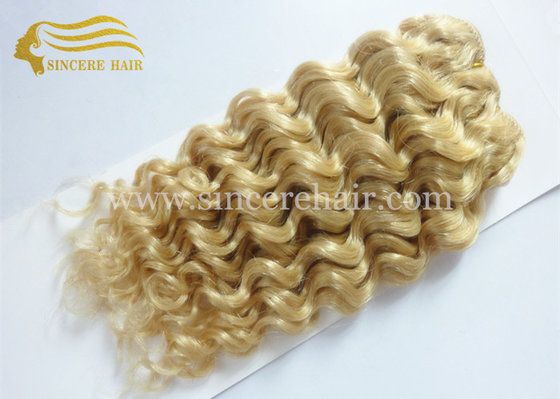 China 30 CM Blonde CURLY Hair Weft Extensions for Sale, 12 Inch Blonde #613 Curly Remy Human Hair Weave Extension for Sale supplier