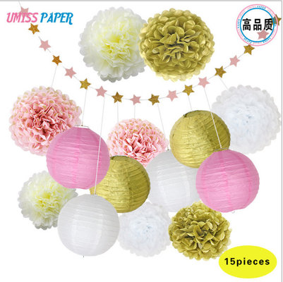 China Birthday party, wedding decoration items, set paper ball, paper string, paper lantern 15 combinations of a box supplier