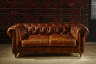 Upholstered Top Grain Soft Leather Sofa Set Durable Linen Metal / Wooden Legs