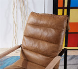 Thick Metal Frame Leather Leisure Chair Soft Foam Feather Filler Cushion For Small Space