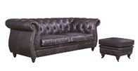 Sofa Living Room Ottoman Vintage Leather Furniture Wheeled Legs Full Handcraft