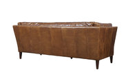 Simple Loft Style Compact 3 Seater Brown Leather Couch Wood Legs Long Service Life