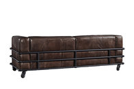 Industrial Rustic Style 3 Seater Leather Sofa With Pipe Shape Steel Frame