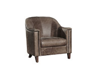 Home Grey Leather Leisure Armchair With Handwork Brasss Nail Heads Decor