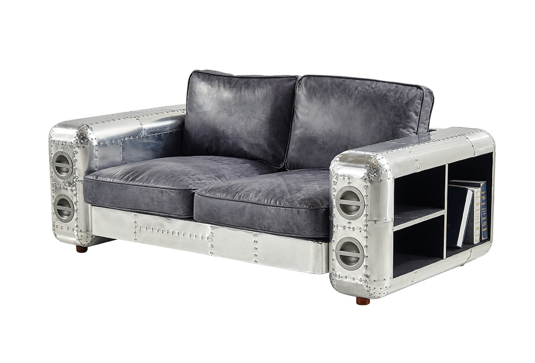 Aluminium Sheet Armrest 2 Seater Leather Sofa High Density Foam / Sponge 