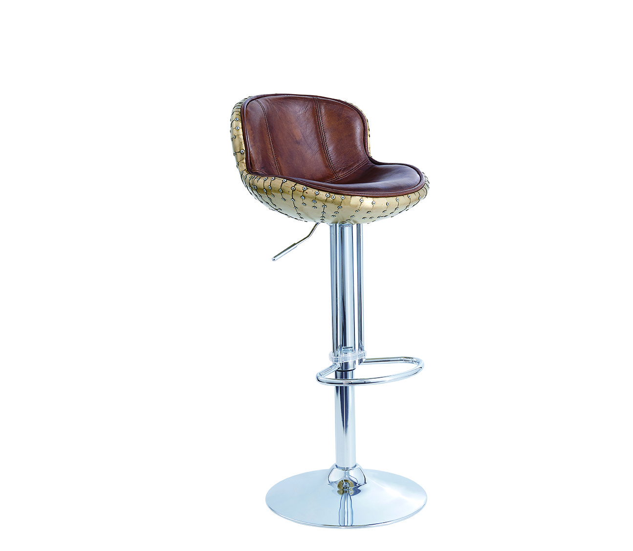 Rotated Adjustable Leather Counter Height Stools Spoon Shape Brass Sheet Material