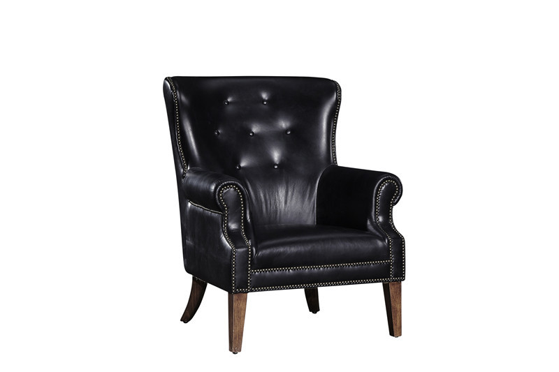 Handmade Black High Back Leather Armchair For Living Room 5 Years Warranty