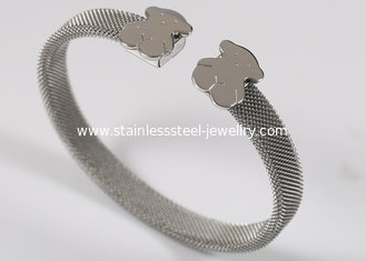 China Touch Love Mesh Stainless Steel Bangles / Silver Cuff Bracelet For Women supplier