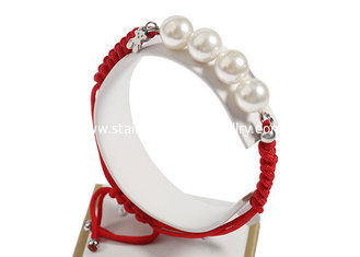 China custom adjustable red woven rope pearl bracelet Handmade Jewelry supplier
