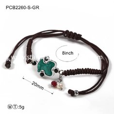 China Two Color Stone Gold Or Silver Stainless Steel Jewellry / Black Rope Bracelet supplier