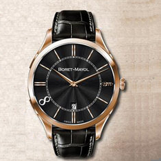 China Large Face Round Classic Automatic Watch Stainless Steel With Genuine Leather Band supplier