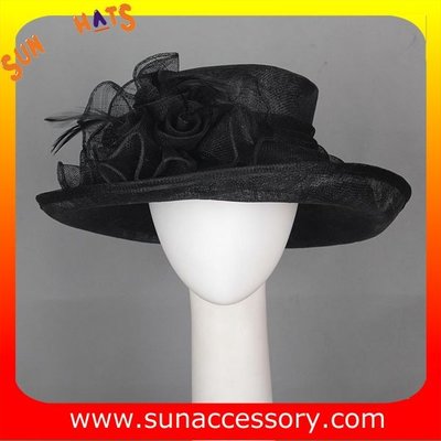 China New design elegant Church sinamay hats for women ,Sinamay wide brim church hat supplier