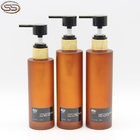 200ml 250ml Amber Frosted Plastic Shampoo Bottle with Bamboo Lotion Pump