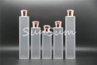 Frosted Square Plastic Cosmetic Bottle with Rose Golden Cap for Skin Care