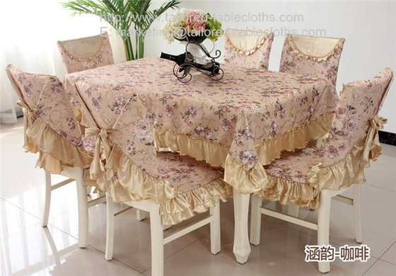 China Where to buy floral tablecloth and chair cover with satin border ? supplier