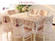 Cotton floral table cover and chair cover with lace border, lace border table linens, supplier