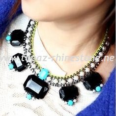 TPN-7 European glam rock feeling neon diamond rhinestone necklace pearls collar necklace
