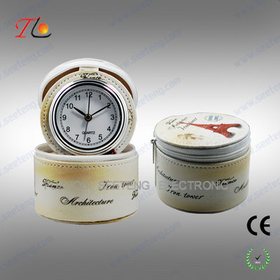 China Charming Flower printing leather PU travel clock with leather jewel box supplier