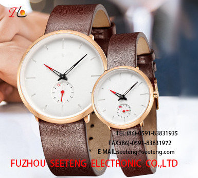 China wholesale  Couple watch Pu watch Round dial alloy case  quartz watch fashion watch concise style dark brown pu strap supplier