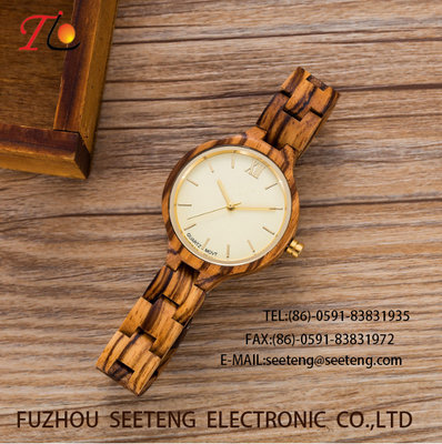 China wholesale   Pu watch  wooden watches alloy case  quartz watch fashion watch concise styleDelicate / elegant wooden strap supplier