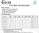 Customized RF Isolator 4.1GHz to 4.3GHz Microstrip Line Isolator