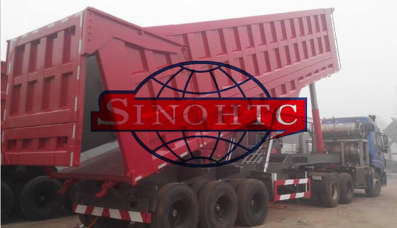 China 35m3 Tri Axle Dump Trailer With Assistant Cylinder , 80T Semi Trailer End Dump Truck supplier